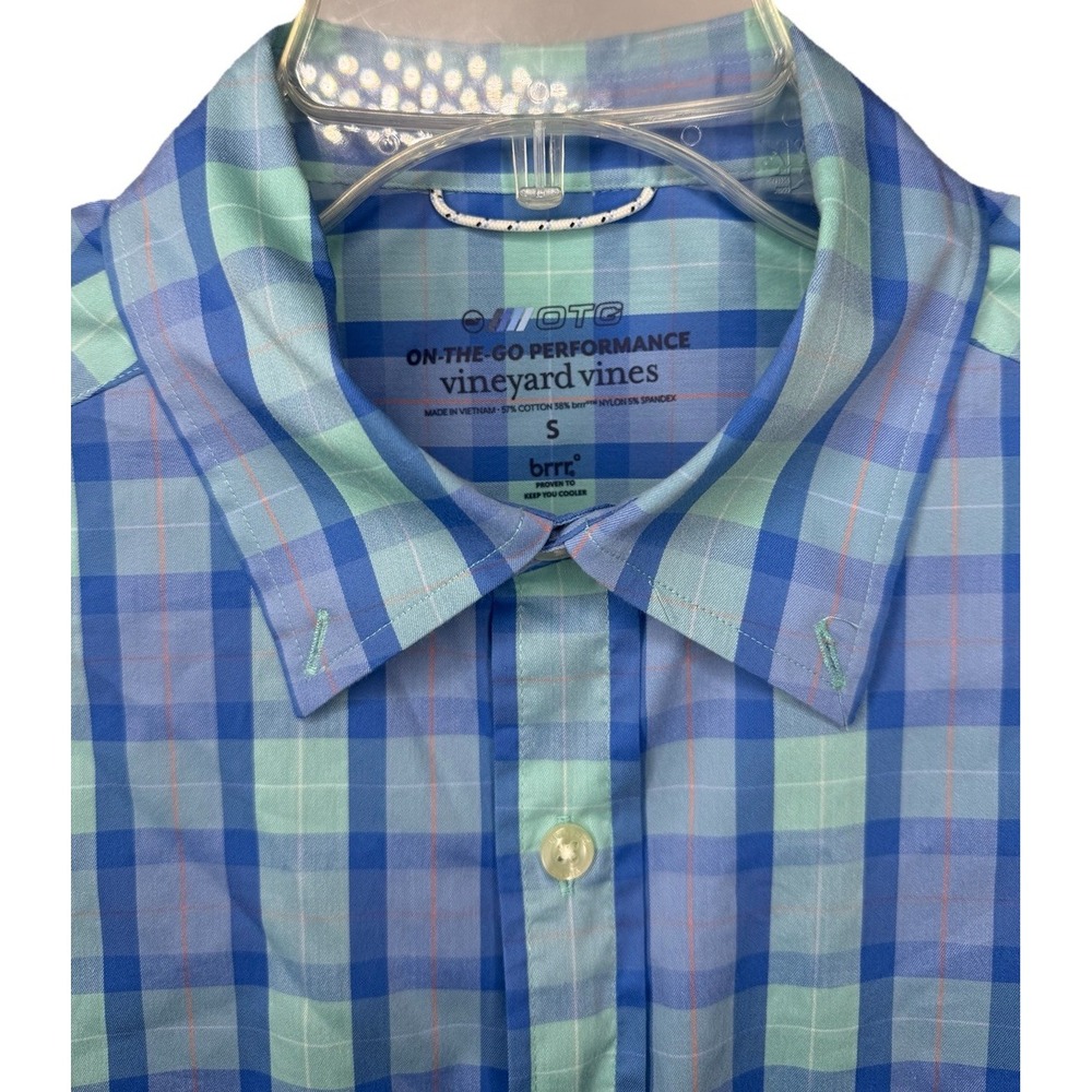 Vineyard Vines OTG Performance Men's Small Blue‎ Plaid Long Sleeve Button Down